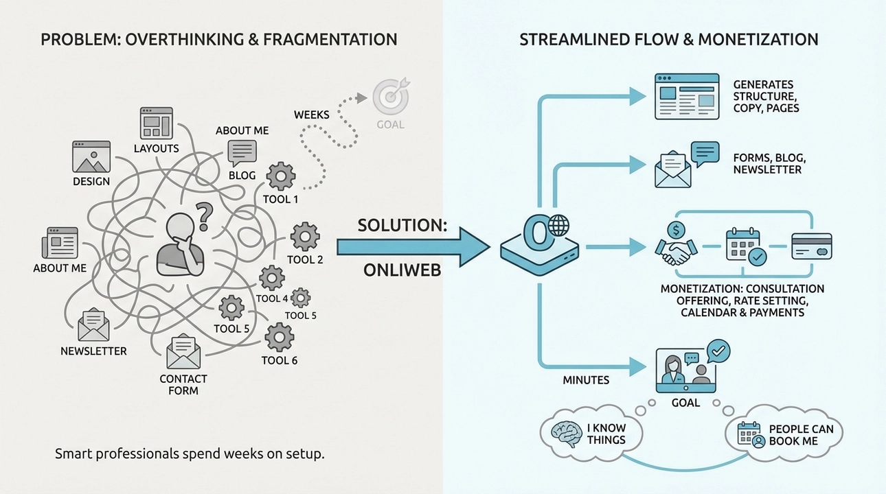 Onliweb: From overthinking websites to monetizing expertise, simplified.