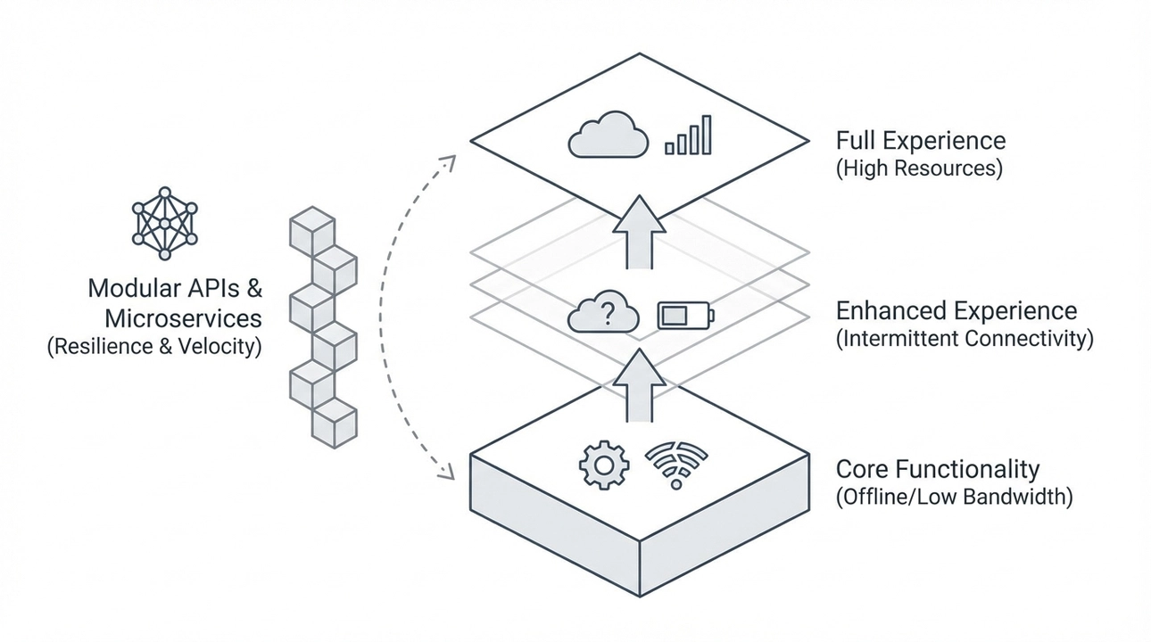 Resilient architecture: Layered functionality for varying resource availability.