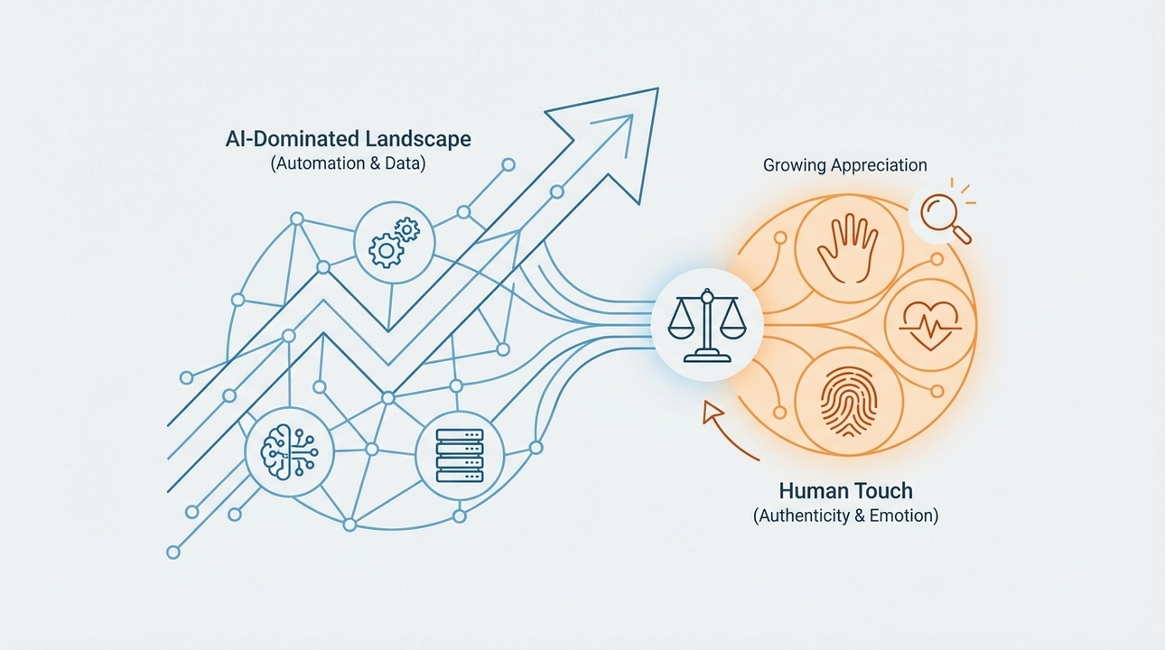 AI's rise: valuing human authenticity, imperfection, and connection.