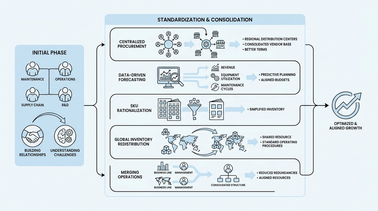 Operational approach: People, process, data, inventory, consolidation.